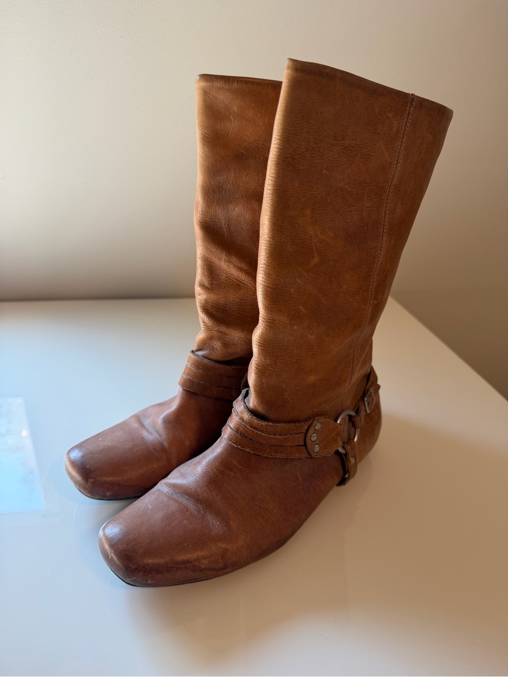 Vintage Frye Cognac Harness Mid-Calf Boots (2007)